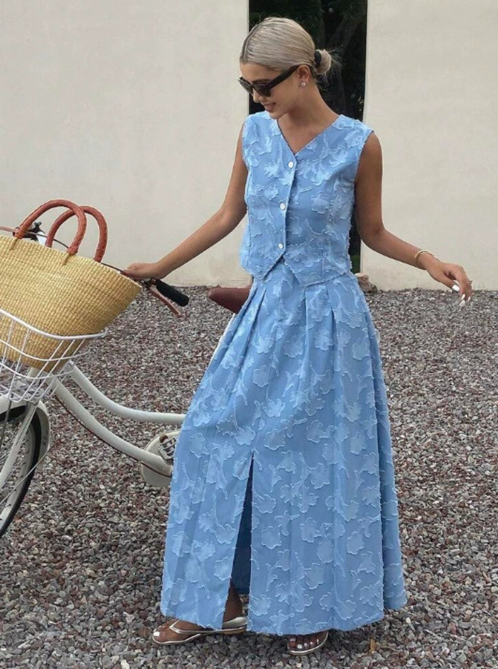Zara Casual Jacquard Vest and High Waist Long Skirt Set
